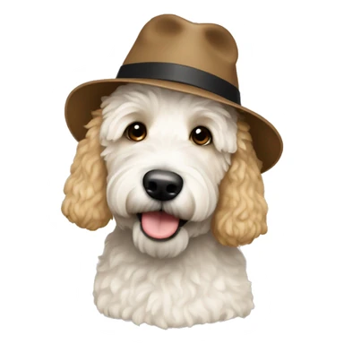 White mini golden doodle with man backwards hat brown hair sticker