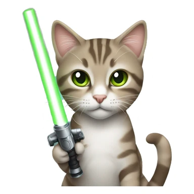 Tabby cat grey brown green eyes with light saber sticker
