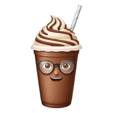 chocolate milkshake in a take-out cup with glassess and long lashes sticker