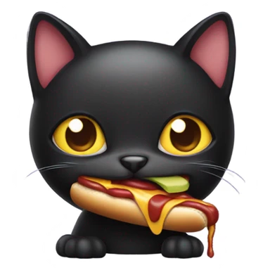 Black cat eating a hotdog sticker