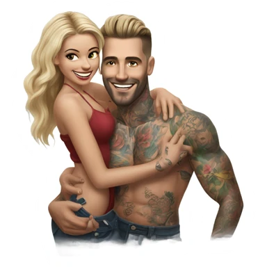 Hyper Realistic beautiful woman tickling a very handsome tattooed man sticker