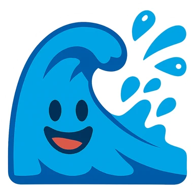 playful wave emoji, exaggerated splash, vibrant blue, cheerful expression sticker