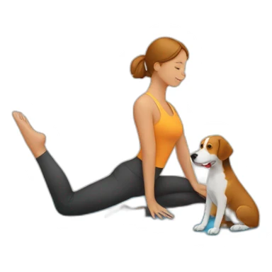 A woman doing yoga next to a beagle sticker