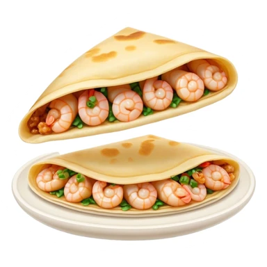 Bánh Xèo Cinematic Realistic Bánh Xèo Dish Emoji, depicted as a crispy, folded semi circle crepe filled with tiny shrimp and pork, rendered with dynamic textures and vibrant, appetizing lighting. sticker