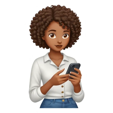 Black girl with edges and curly hear texting on a phone sticker