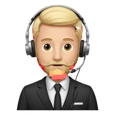 a sales agent with headphones and beard blonde hair sticker