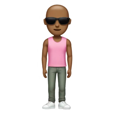 A man light brown man with pink shirt wiht no sleeves and light green shot and white shoes and dark sunglasses sticker