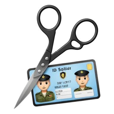 black Scissors cutting an idf soldier ID card in 2 parts .hyper realistic sticker