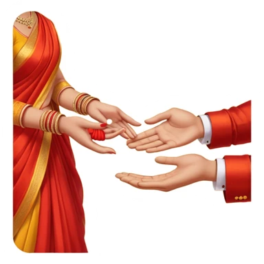 Two hands in a engagement..One hand of groom and one hand of bride. Bride hand - red/yellow saree. groom- light orange punjabi (oonly hands will be visible in the image) sticker