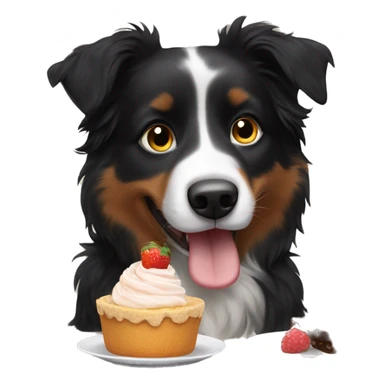 Small black australian shepherd dog eating dessert  sticker