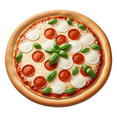 Cinematic Realistic Pizza Napoletana Dish Emoji, depicted as a classic thin‚Äêcrust pizza topped with vibrant tomato sauce, fresh mozzarella, and basil rendered with mouth‚Äêwatering textures and warm natural lighting. sticker