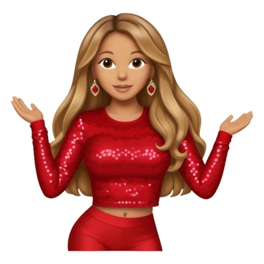 Mariah Carey with long dark blonde hair, red sequin long sleeve crop top sticker