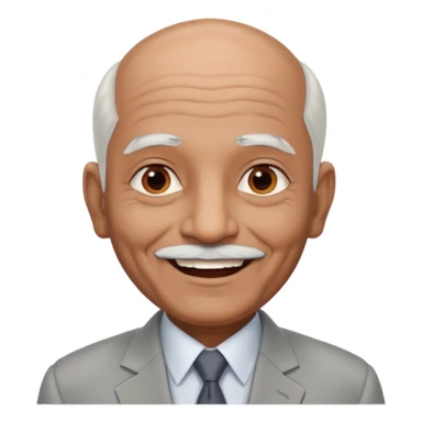 70 yr old indian man, almost bald, some white hair, light grey business suit, big smile, dark brown skin, no moustache, dark brown eyes
 sticker