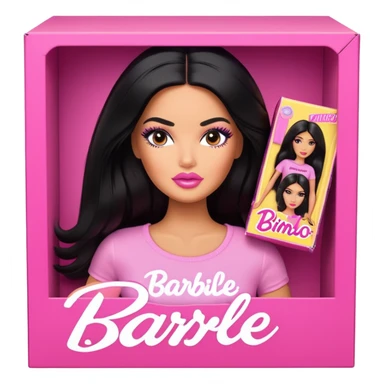  beautiful tan chola  latina that is inside a barbie doll box with thick  black hair wearing a   shirt with words Bimbo shes has big huge thick lips and thick eyelashes fat lips full of lip filler. sticker