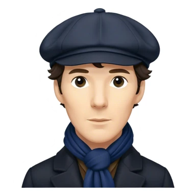 sherlock holmes benedict cumberbatch, wearing a deerstalker hat, Long dark coat, Dark suits, dark Blue scarf sticker