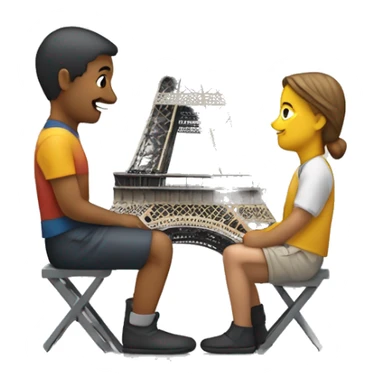 deux petit groupes de personnes qui se poursuivent en courent avec la Tour Eiffel en arrière plan sticker