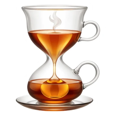 Traditional Turkish tea glass, small clear hourglass shape, filled with hot amber tea on a saucer. sticker