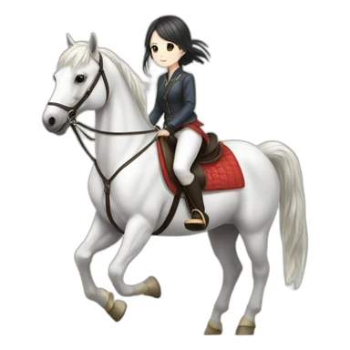 white horse riding japanese cute girl sticker