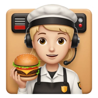 burger place employee with intercom  sticker