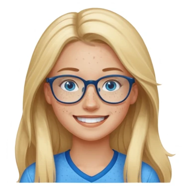 Athletic Blonde girl with long hair, blue eyes and fair skin and freckles in glasses smiling  sticker