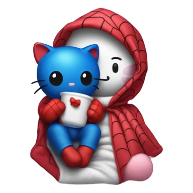 spiderman and hello kitty laying under the covers in bed  sticker