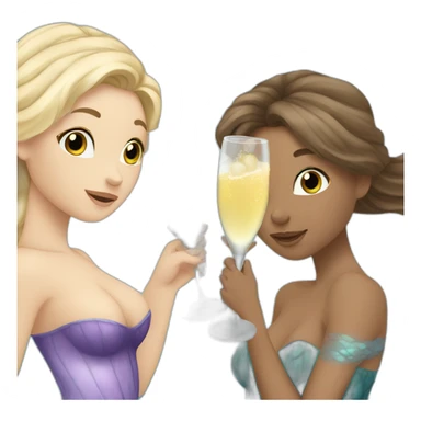 3 mermaids (two brown hair with brown eyes and blond one with blue eyes) drinking champagne sticker