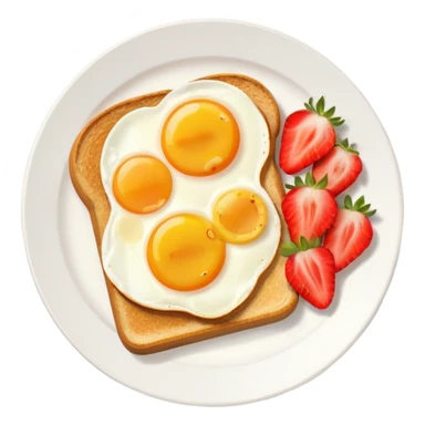 “Minimal emoji-style breakfast icon, flat design, rounded shapes, bright colors, white background, iOS emoji aesthetic, breakfast plate with toast, egg, and fruit sticker