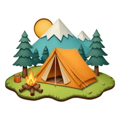 Wooden Camping sign made of felt texture, scrapbooking style, transparent background sticker