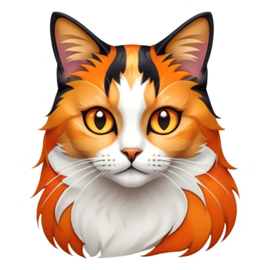 cinematic-noble-calico-cat-portrait-emoji,-poised-and-regal,-with-a-striking-patchwork-fur-in-vibrant-orange,-black,-and-white-hues premoninantly black,-delicate-whiskers-and-a-refined,-relaxed-gaze,-simplified-yet-exquisitely-detailed,-glowing sticker