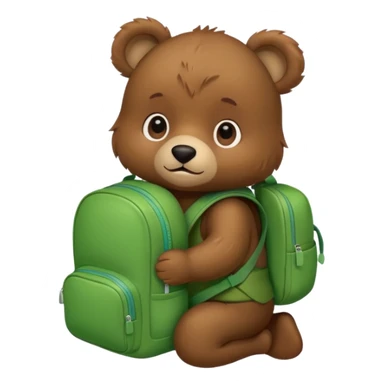 baby bear wear green backpack sticker