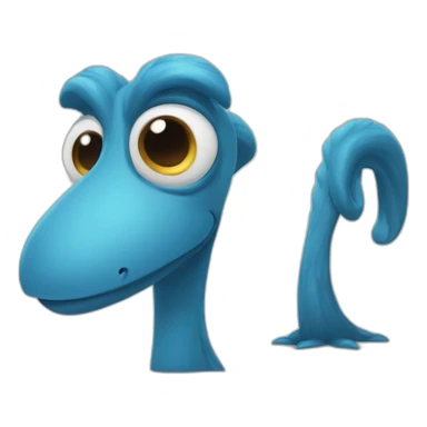 blue long nosed cartoon creature with heavy coat on sticker