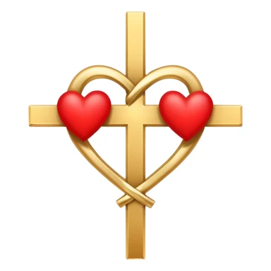 Two red  heart outlines  entwined with a simple gold cross  sticker