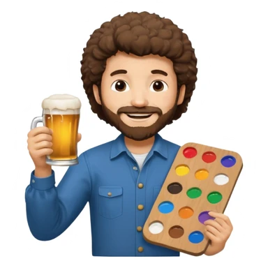 Bob Ross wishing congratulations with a paint palette and a beer sticker