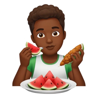 a black person eating friedd chicken and watermelon sticker