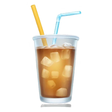 Clear glass cup with light brown drink, ice, and straw sticker