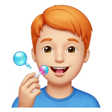 the guy is chewing gum and make a buuble sticker