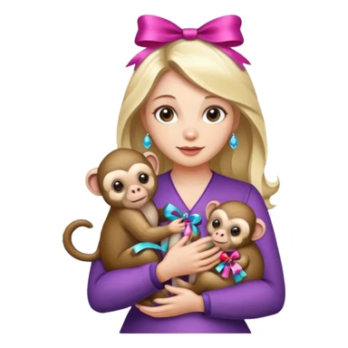 woman holding baby monkeys with ribbons and crystals sticker
