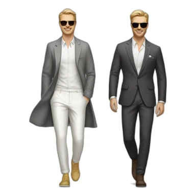 White Men models walking in a fashion walk way showing of their cloths sticker