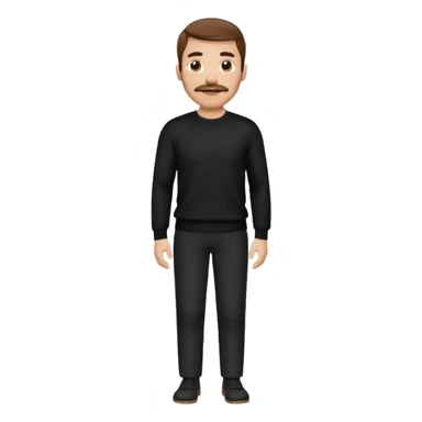 man with mustache, brown hair, 33years old, shirt, high temple Black pullover with a white shirt underneath and black fabric trousers 👕🖤👖 sticker