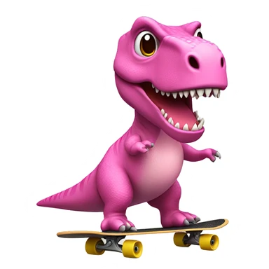 simplistic 3d emoji t-rex wearing a pink tutu riding a skateboard sticker