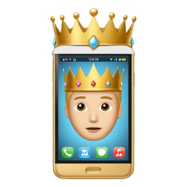gold premium smart phone, king crown, apps on screen, no memoji sticker