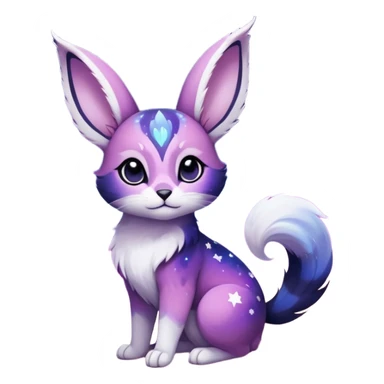 Colorful black-violet-indigo-purple-pink-gradients nebulae nebula white stars-sparkles-markings galactical shiny white-stars-patterned glorious iridescent divine exotic cute cool beautiful realistic Meloetta-caracal-civet-sergal-bunny-oncilla-animal-Fakémon-hybrid-fursona (full body) sticker