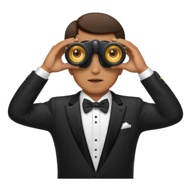 a man in a tuxedo looks through binoculars sticker