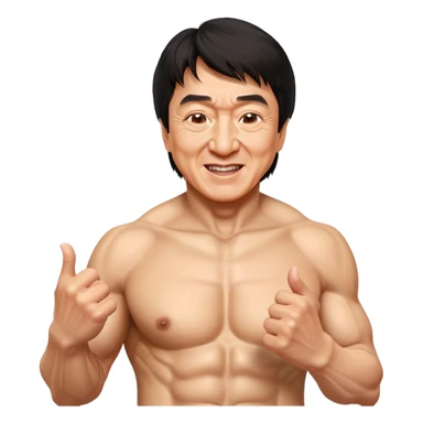 Cinematic Realistic Jackie Chan Pop Culture Emoji, depicted with playful agility and charismatic charm rendered with lifelike textures and vibrant, action‚Äêpacked lighting. sticker