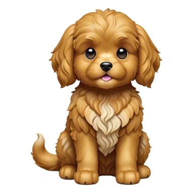 cinematic-[cavoodle dog]-realistic-full-body-sitting-emoji,-tail-resting-loosely-beside-its-paws,-head-tilted-dramatically,-wavy-[solid golden]-fur,-simplified-yet-realistic-focused-features,-highly-detailed,-glowing-with-an-almost-sarcastic-glow sticker
