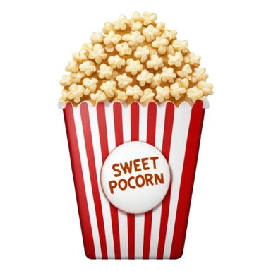minimalist sweet popcorn emoji style, red and white popcorn box, caramel popcorn sticker