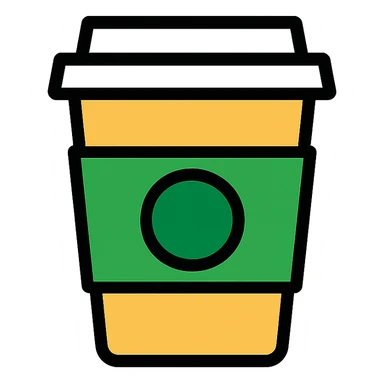 Starbucks coffee cup, flat vector style, green circle logo, simple and clean sticker