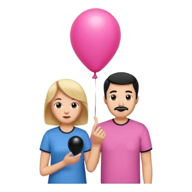 Mom in pink shirt dad in blue shirt holding black baloon sticker