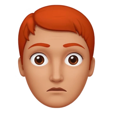 Una figura roja con cabeza cuadrada y cuerpo de rectángulos con cara con dos ojos negros como puntos y cejas preocupadas sin boca y que tenga como una especie de polvo café en la cabeza sticker