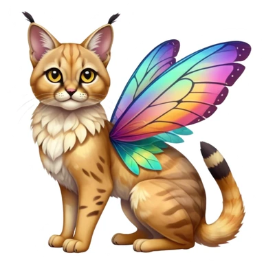 Colorful exotic iridescent tropical shiny Fantasy-Siamese-Bobcat-Caracal-Moth-Scottish-Fold-feline-Fakémon-feline-hybrid (full body) sticker